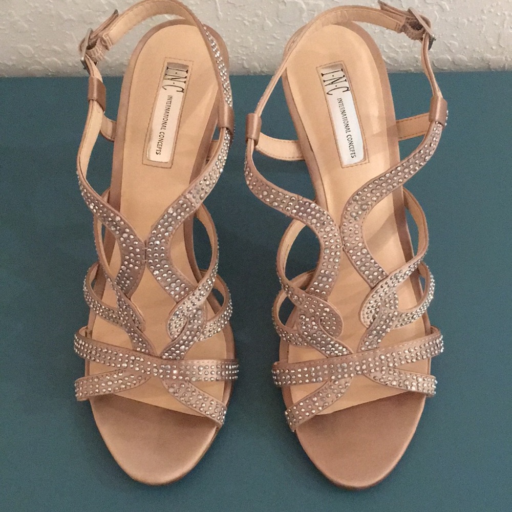 INC rhinestone nude heels
